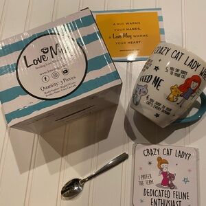 Love Mug, Crazy Cat Lady Mug Set with Spoon and coaster, New in Box, gift ready